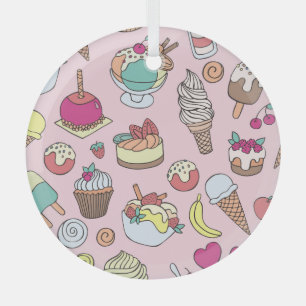 Doodle Sweets Ice Cream: Hand Drawn Illustration Glass Tree Decoration