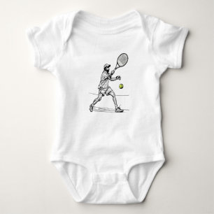 Doodle Tennis Player in Action Baby Bodysuit
