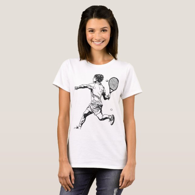 "Doodle Tennis Player in Action T-Shirt" T-Shirt (Front Full)