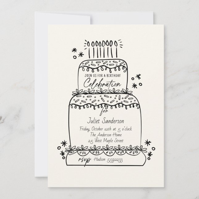 Doodle Tiered Cake Invitation (Front)