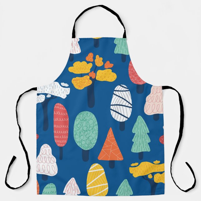 Doodle trees seamless vintage kids pattern. Repeat Apron (Front)