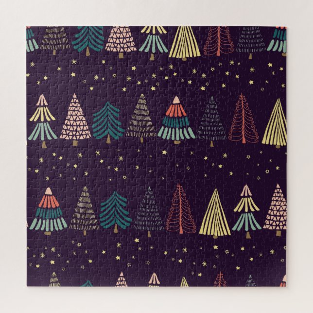 Doodle trees, stars, dark blue. jigsaw puzzle (Vertical)