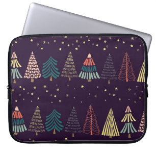 Doodle trees, stars, dark blue. laptop sleeve