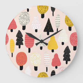 Doodle Trees: Vintage, Abstract Nature. Large Clock