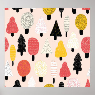 Doodle Trees: Vintage, Abstract Nature. Poster
