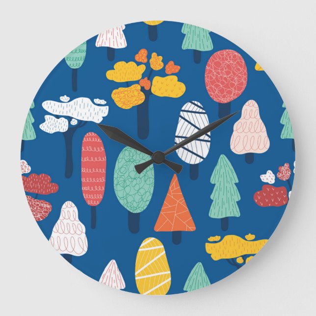 Doodle Trees: Vintage Kids Background. Large Clock (Front)