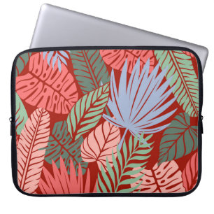 Doodle Tropical Leaves: Dark Hand-Drawn Laptop Sleeve