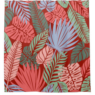 Doodle Tropical Leaves: Dark Hand-Drawn Shower Curtain