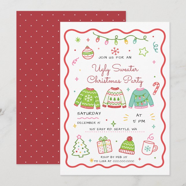 Doodle Ugly Sweater Christmas Party Invitation (Front/Back)