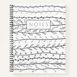 Doodle Vines Black and White Botanical Notebook