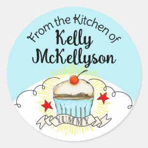 doodle watercolor cupcake baking gift tag stick...