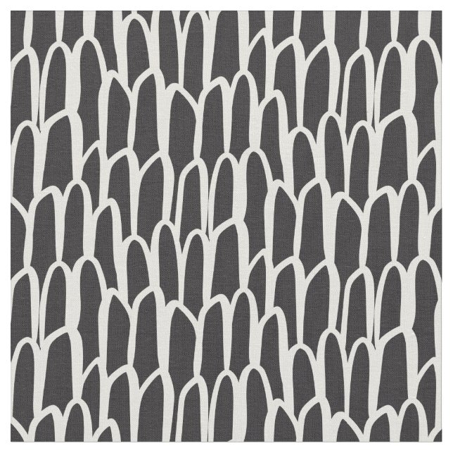 Doodle waves mudcloth mod geometric simple black fabric (Close Up)