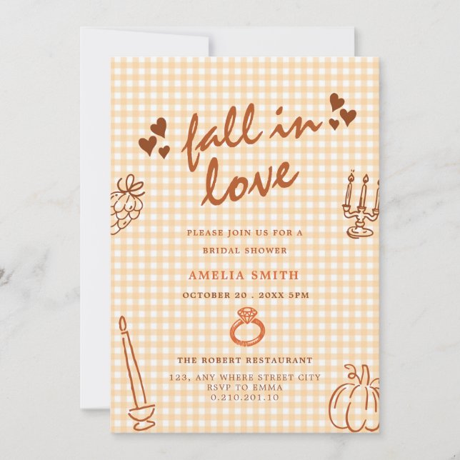 doodle whimsical fall in love bridal shower  invitation (Front)