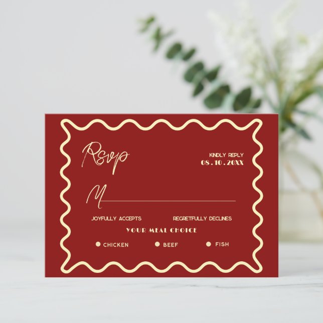 doodle Whimsical Retro Classy wedding RSVP card (Standing Front)