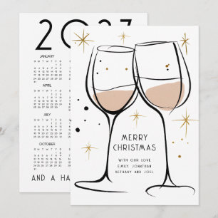 Doodle Wine Glasses 2027 Calendar Merry Christmas Holiday Card