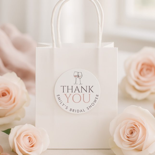 Doodle Wine Glasses Thank You Bridal Shower Classic Round Sticker (Creator Uploaded)