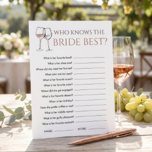 Doodle Wine Who Knows Game Bridal Shower card