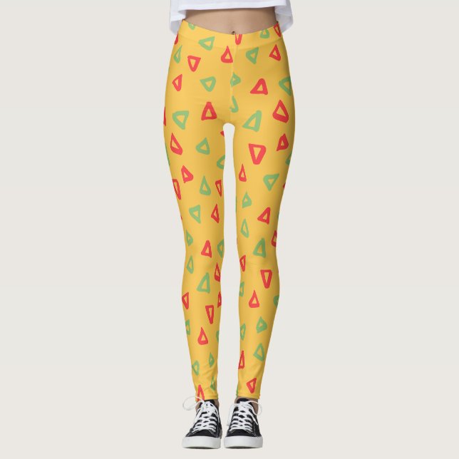 Doodle Yellow Red Minimal Pattern Leggings (Front)