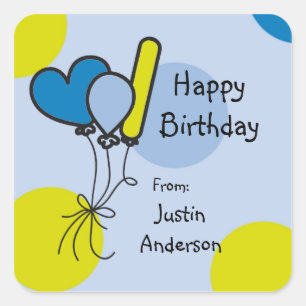 Doodled Balloons Blue Green Birthday Sticker