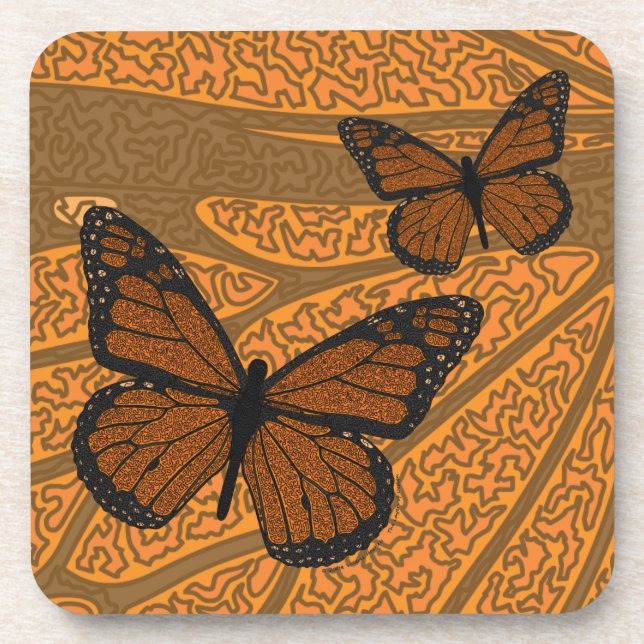 Doodled Monarch Square Coaster (Front)