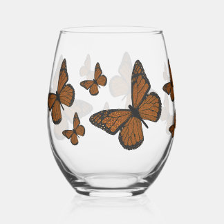 Doodled Monarch Stemless Wine Glass
