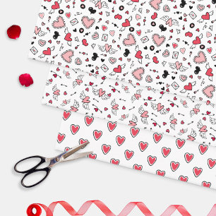 Doodled Pink Heart Patterns Love Valentine's Day Wrapping Paper Sheet