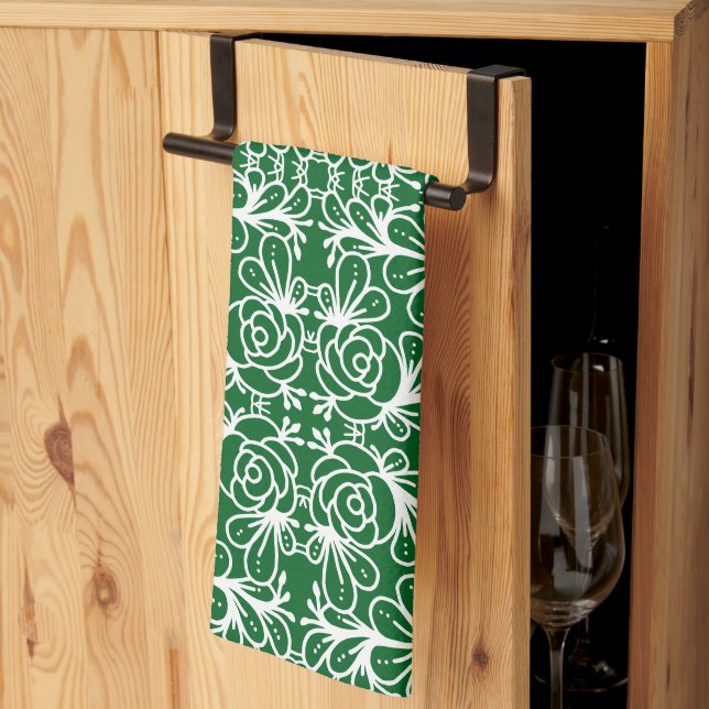 Doodleroses green tea towel (Thirds Fold)