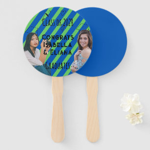 Doodles Black Blue and Lime Green Graduation Hand Fan