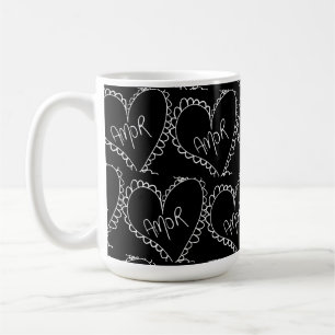 Doodles Black Hearts Valentines Day Pink Coffee Mug