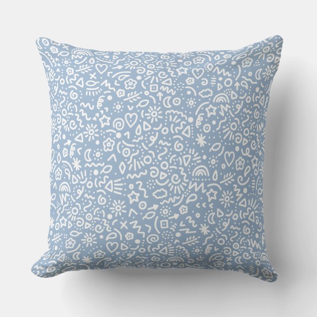 Doodles! Cerulean Blue Throw Pillow (Front)