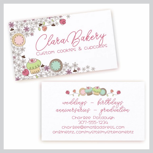 Doodles cookies cupcakes flowers bakery sweets business card (Creator Uploaded)
