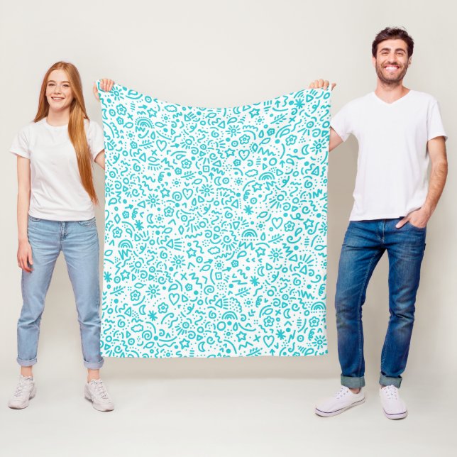 Doodles! Fun Teal Print Blanket (In Situ)