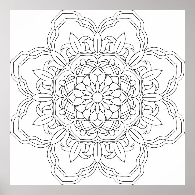 Doodles mandala seamless pattern. Adult colouring Poster (Front)