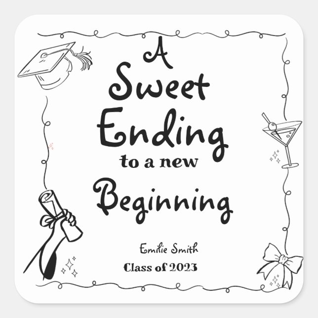 Doodles style Hand Drawn Graduation favours sign Square Sticker (Front)