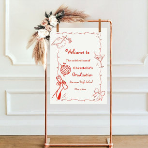 Doodles style Hand Drawn Graduation Party welcome  Poster