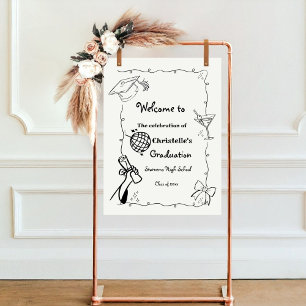 Doodles style Hand Drawn Graduation Party welcome  Poster