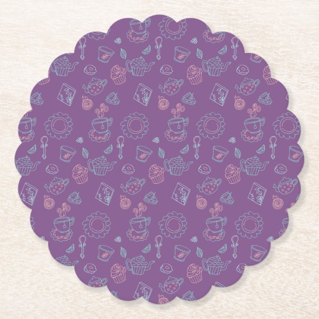 Doodles Tea Party Colourful Whimiscal Paper Coaster (Front)