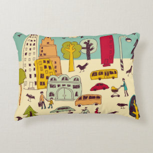 Doodles urban park landscape walking color city li decorative cushion