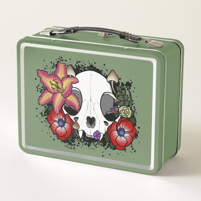 Doom and Bloom Cat Skull Metal Lunch Box (Back)