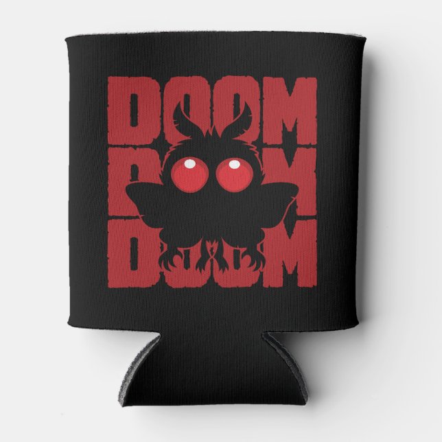 DOOM DOOM DOOM Kawaii Mothman Cryptid Can Cooler (Front)