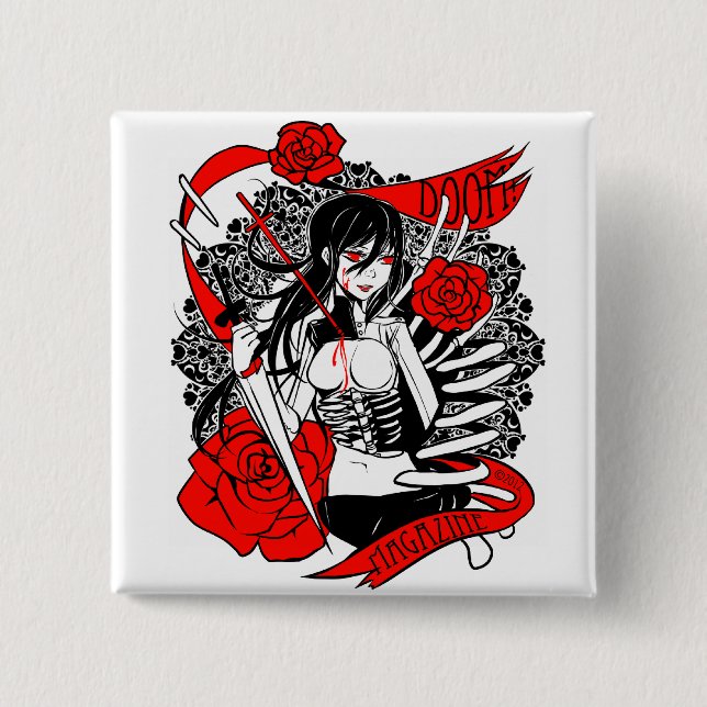 DOOM! Magazine "Roses" Square Button (Front)