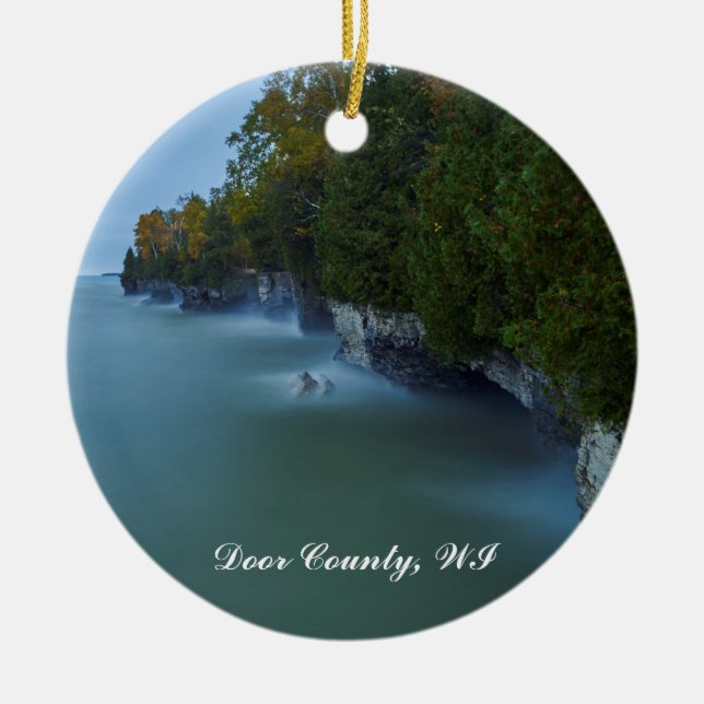 Door County Cave Point Cliffs Ceramic Tree Decoration (Front)