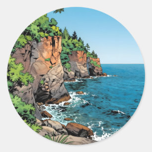 Door County Illustration The Bluffs and Lake Classic Round Sticker