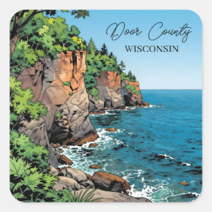 Door County Illustration The Bluffs and Lake Square Sticker