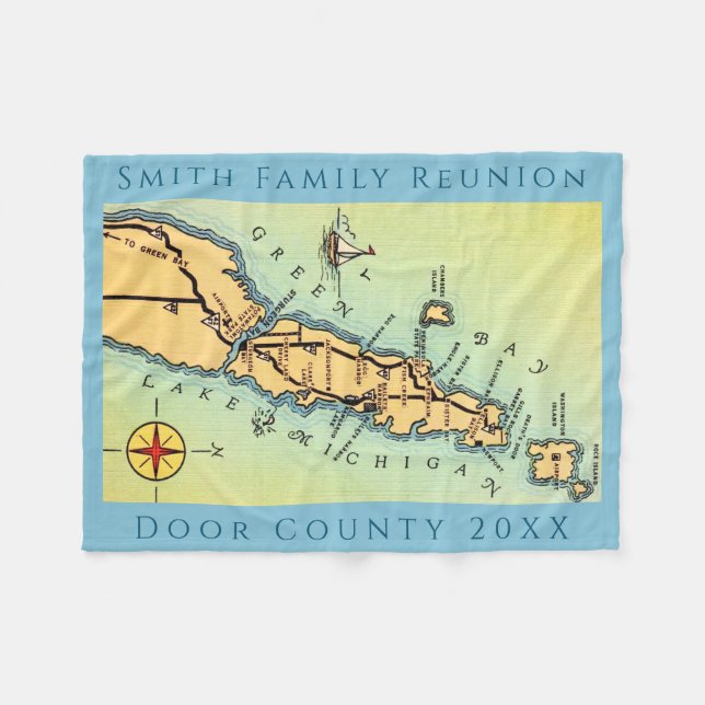 Door County Map Vacation Blanket (Front (Horizontal))