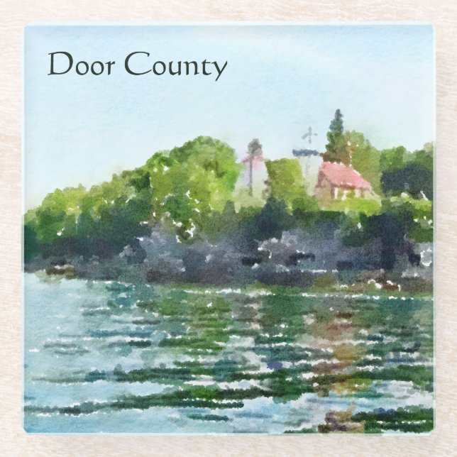 Door County Sherwood Point Watercolor Glass Coaster (Front)
