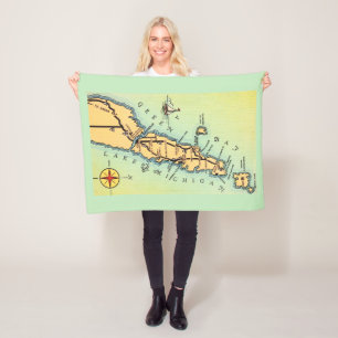 Door County Vintage Map Fleece Throw Blanket