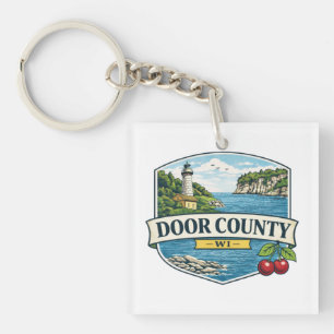 Door County, WI Lighthouse and Lake MichiganMagnet Key Ring