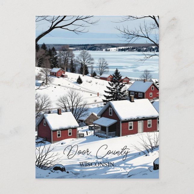 Door County Wisconsin Illustration and Winter Poem Postcard (Front)