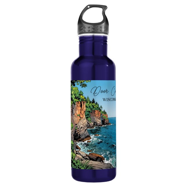 Door County, Wisconsin Illustration Lake Michigan 710 Ml Water Bottle (Front)